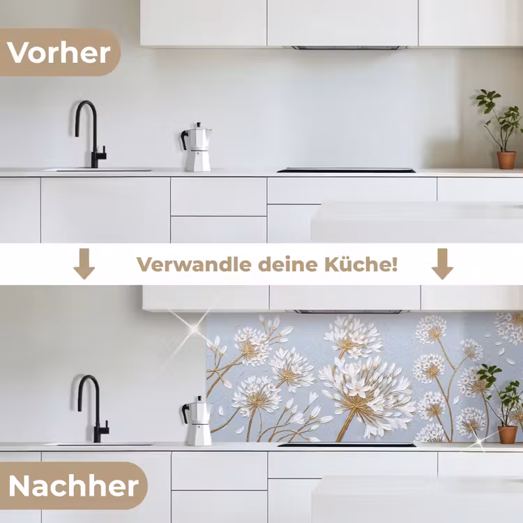 Illustratie - Bloemen - Blauw keuken achterwand 2 middel -voor-na_DE