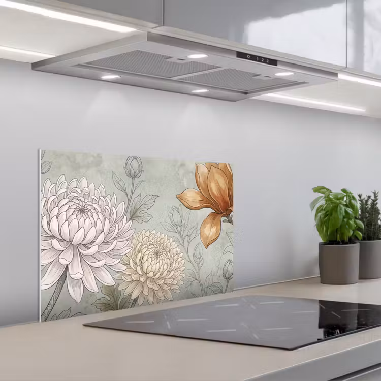 Illustratie - Bloemen - Groen keuken achterwand spatscherm klein -3d_schuin