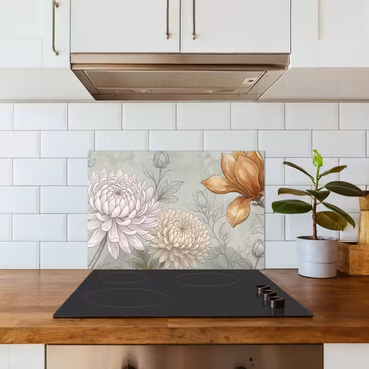 Illustratie - Bloemen - Groen keuken achterwand spatscherm klein -sfeer2