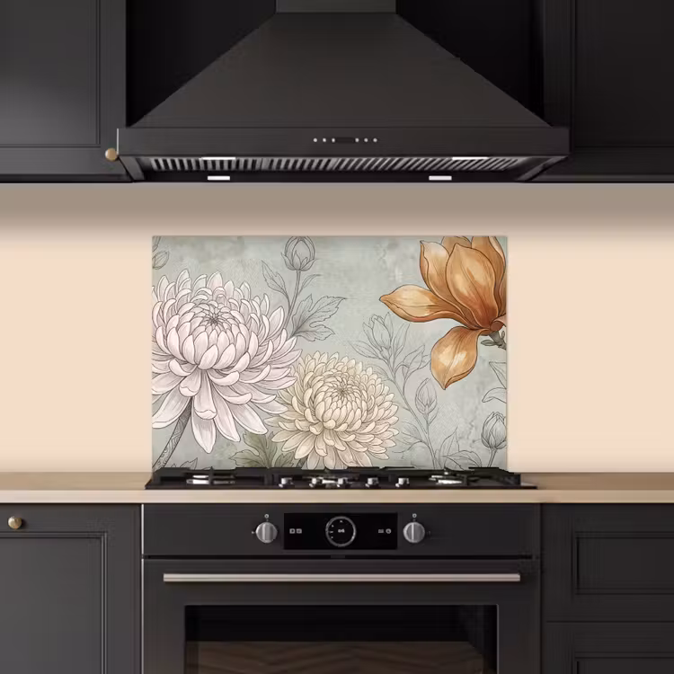 Illustratie - Bloemen - Groen keuken achterwand spatscherm klein -sfeer1