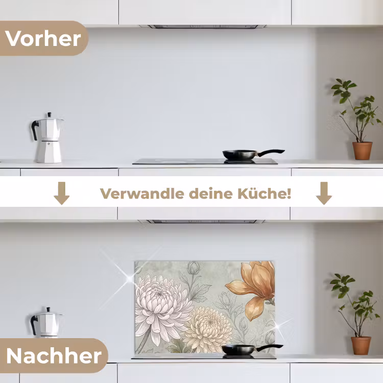 Illustratie - Bloemen - Groen keuken achterwand spatscherm klein -voor_na_DE