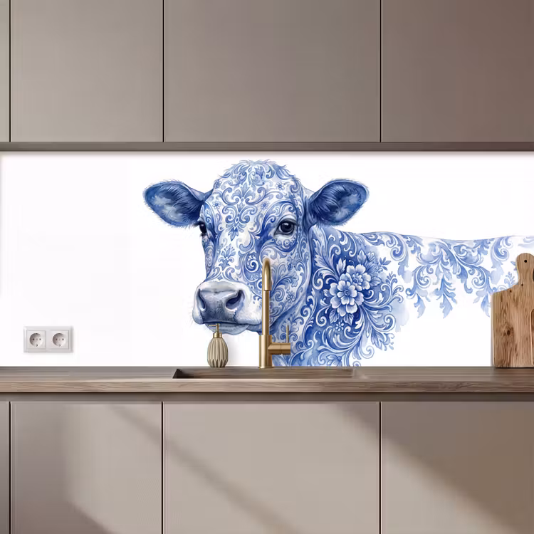 Illustratie - Koe - Blauw keuken achterwand 2 middel zz_3dshopping