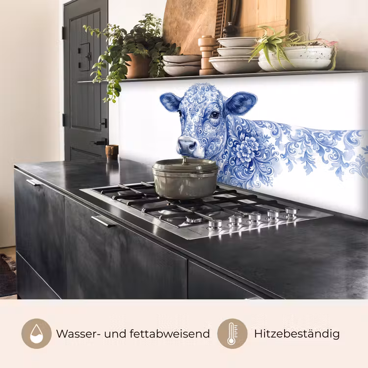 Illustratie - Koe - Blauw keuken achterwand 2 middel -usp_DE