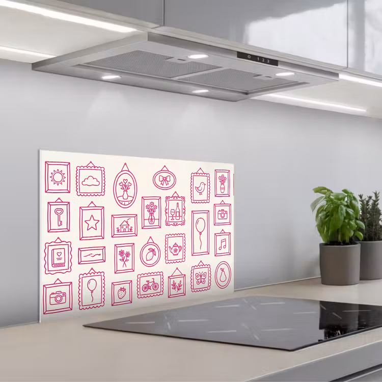 Illustratie - Collectie - Kunst - Minimalistisch - Roze keuken achterwand spatscherm klein -3d_schuin