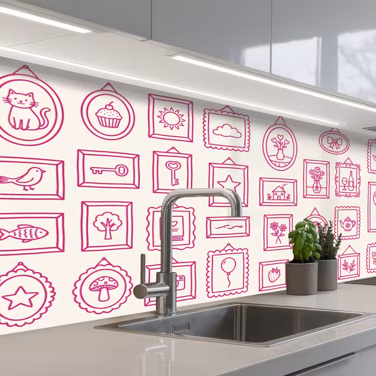 Illustratie - Collectie - Kunst - Minimalistisch - Roze keuken achterwand 2 middel -3d_schuin