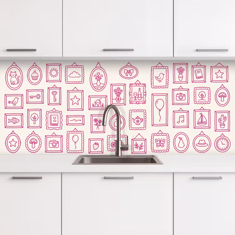Illustratie - Collectie - Kunst - Minimalistisch - Roze keuken achterwand 2 middel -3d