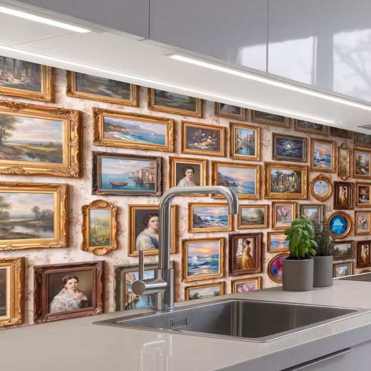 Interieur - Kunst - Collectie - Klassiek - Goud keuken achterwand 2 middel -3d_schuin
