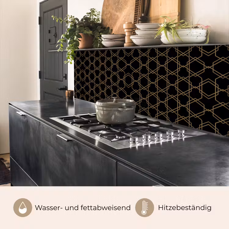 Verweven - Zeshoeken - Zwart - Goud keuken achterwand 2 middel 871 -usp_DE