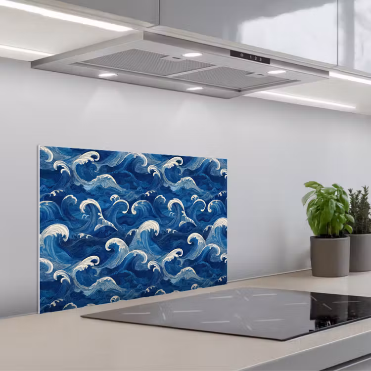Japans - Oceaan - Golven - Blauw keuken achterwand spatscherm klein 900 -3d_schuin