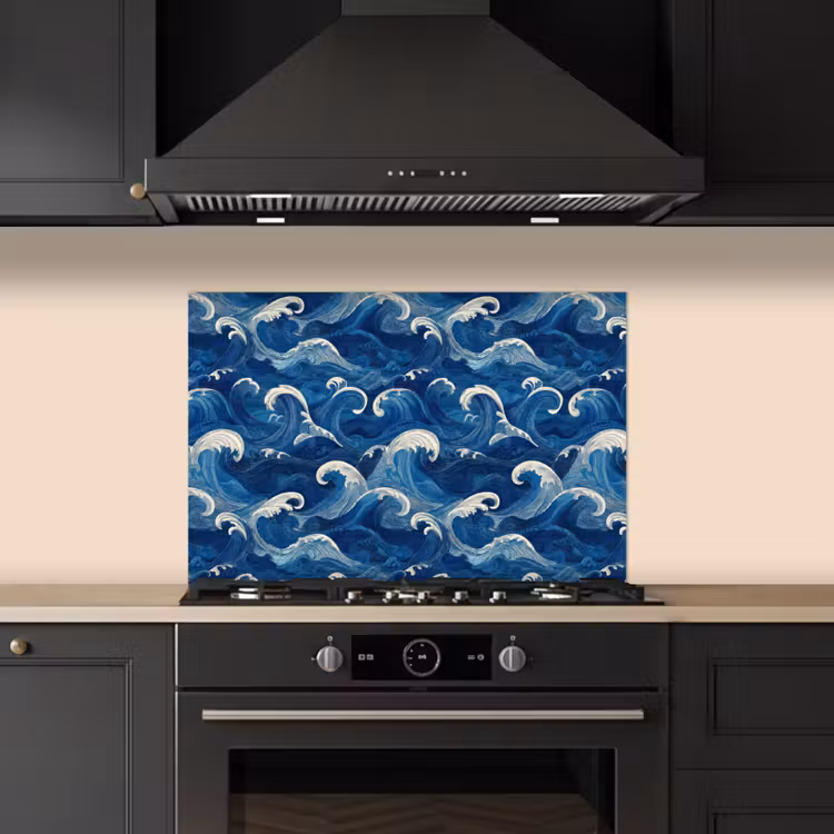 Japans - Oceaan - Golven - Blauw keuken achterwand spatscherm klein 900 -sfeer1