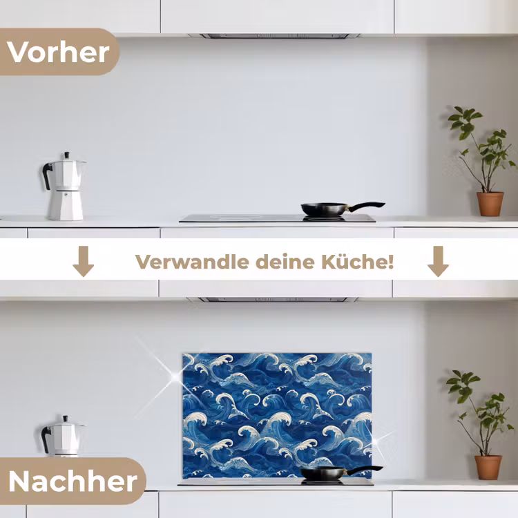 Japans - Oceaan - Golven - Blauw keuken achterwand spatscherm klein 900 -voor_na_DE