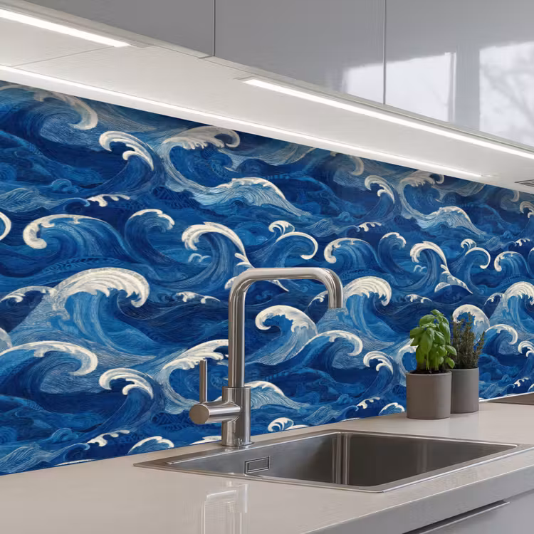 Japans - Oceaan - Golven - Blauw keuken achterwand 2 middel 871 -3d_schuin
