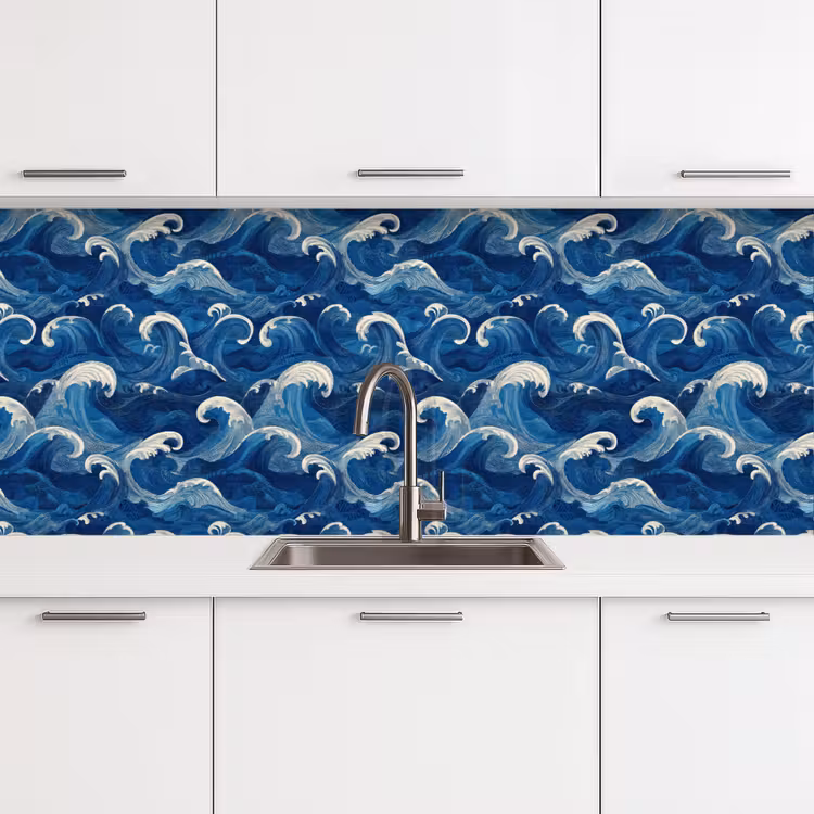 Japans - Oceaan - Golven - Blauw keuken achterwand 2 middel 871 -3d