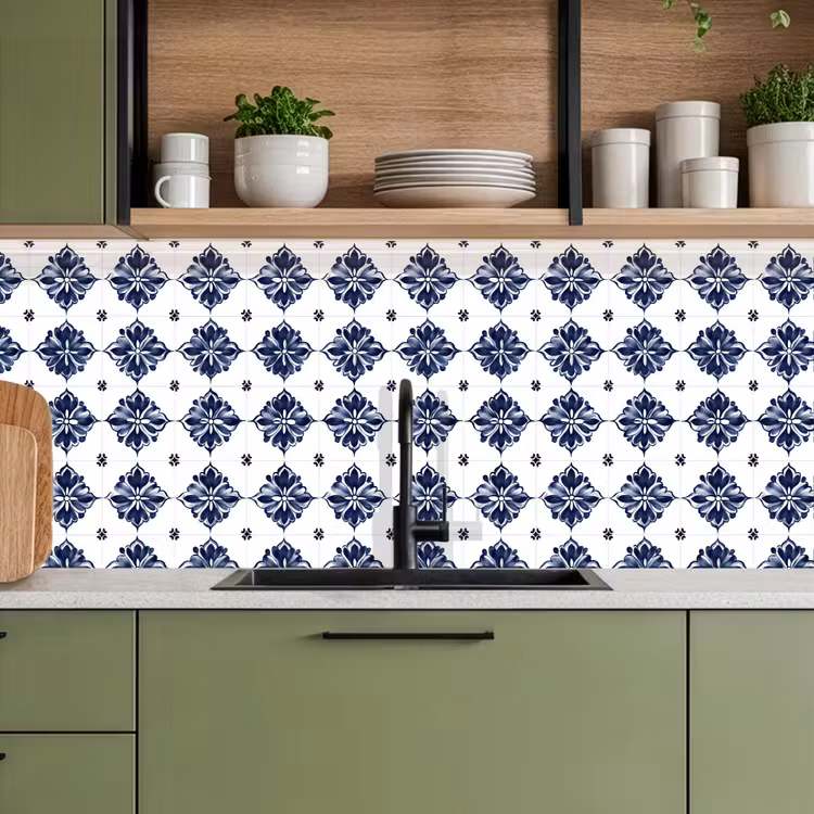 Tegelmotief - Blauw - Wit - Bloem keuken achterwand 2 middel 871 -sfeer3