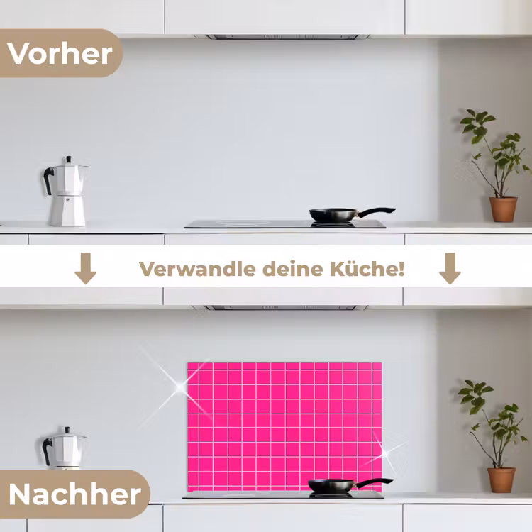 Tegels - Vierkant - Fuchsia keuken achterwand spatscherm klein 900 -voor_na_DE