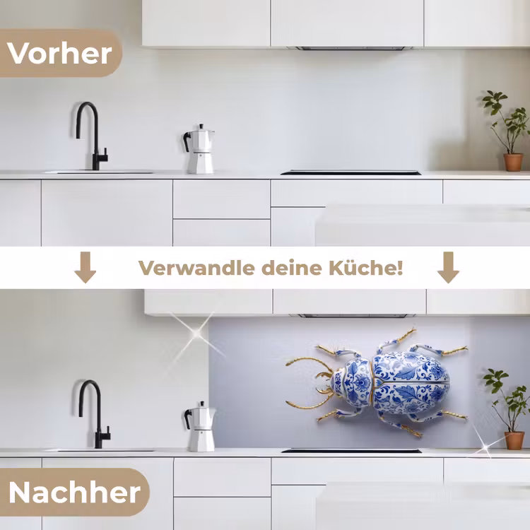Kever - Delfts - Blauw - Goud keuken achterwand 2 middel -voor-na_DE