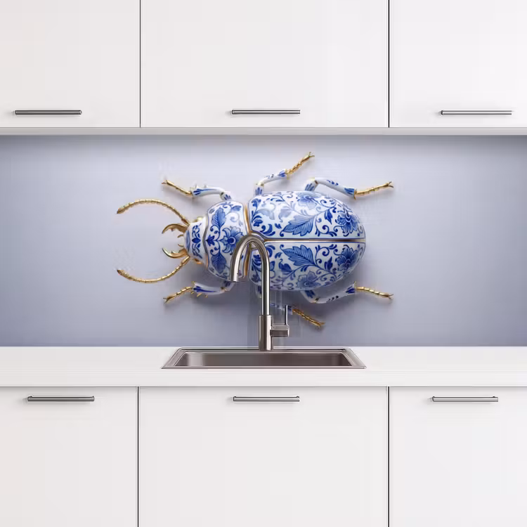 Kever - Delfts - Blauw - Goud keuken achterwand 2 middel -3d