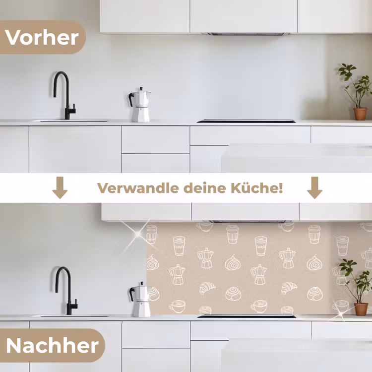 Koffie - Broodjes - Beige - Patroon keuken achterwand 2 middel -voor-na_DE
