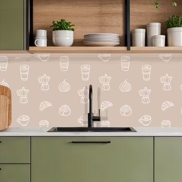 Koffie - Broodjes - Beige - Patroon keuken achterwand 2 middel -sfeer3