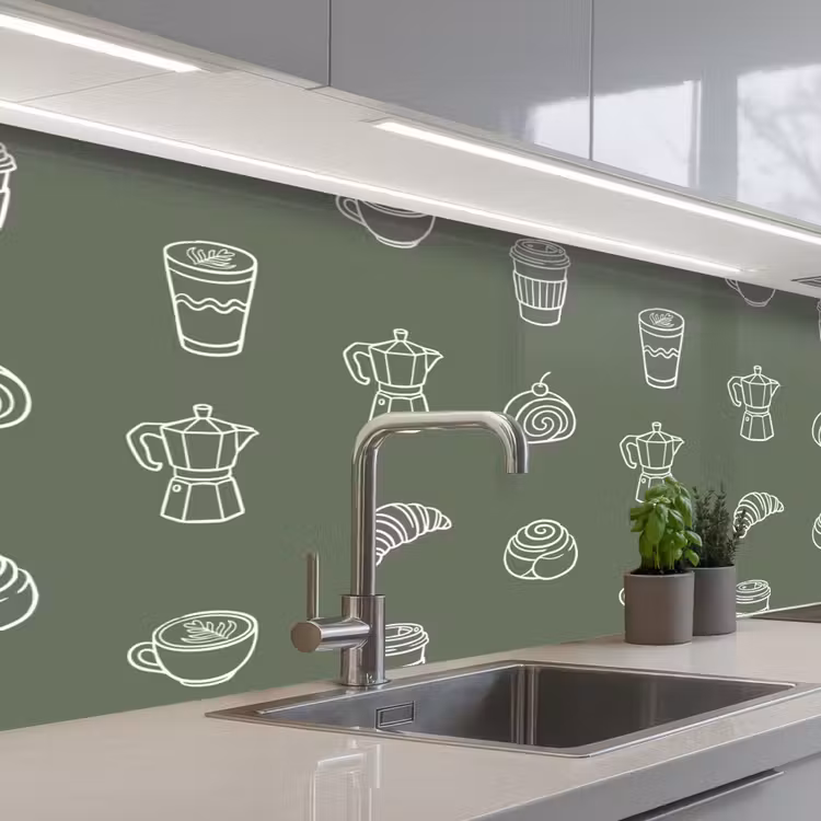 Koffie - Broodjes - Groen - Patroon keuken achterwand 2 middel -3d_schuin