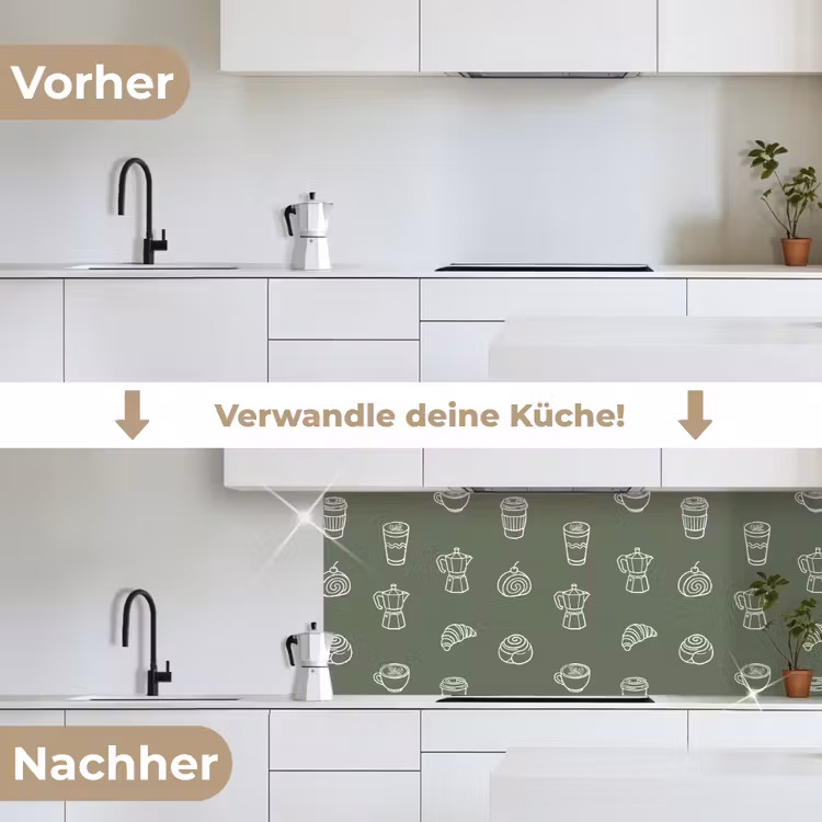 Koffie - Broodjes - Groen - Patroon keuken achterwand 2 middel -voor-na_DE