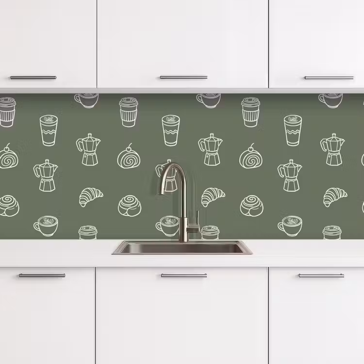 Koffie - Broodjes - Groen - Patroon keuken achterwand 2 middel -3d