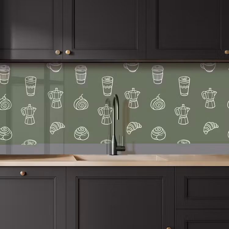 Koffie - Broodjes - Groen - Patroon keuken achterwand 2 middel -sfeer1
