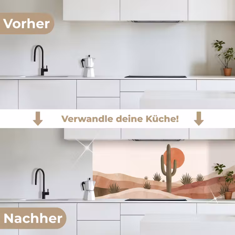 Cactus - Duinen - Modern - Landschap - Groen keuken achterwand 2 middel -voor-na_DE