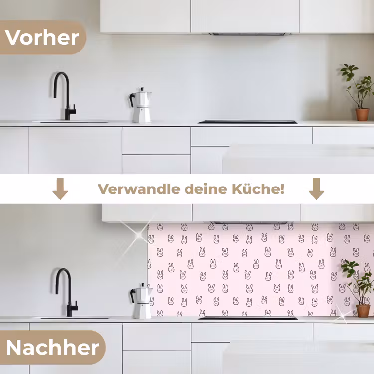 Konijnen - Minimalistisch - Roze keuken achterwand 2 middel 871 -voor-na_DE