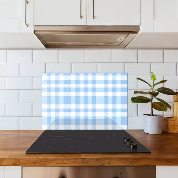 Ruit - Patroon - Blauw keuken achterwand spatscherm klein 900 -sfeer2