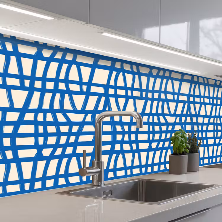 Ruitpatroon - Blauw - Crème keuken achterwand 2 middel 871 -3d_schuin