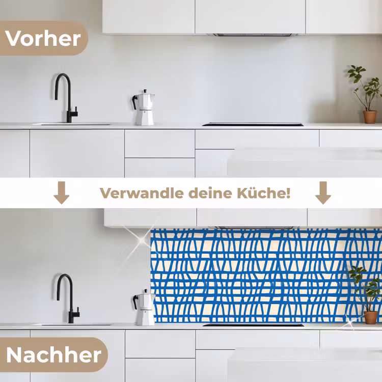 Ruitpatroon - Blauw - Crème keuken achterwand 2 middel 871 -voor-na_DE