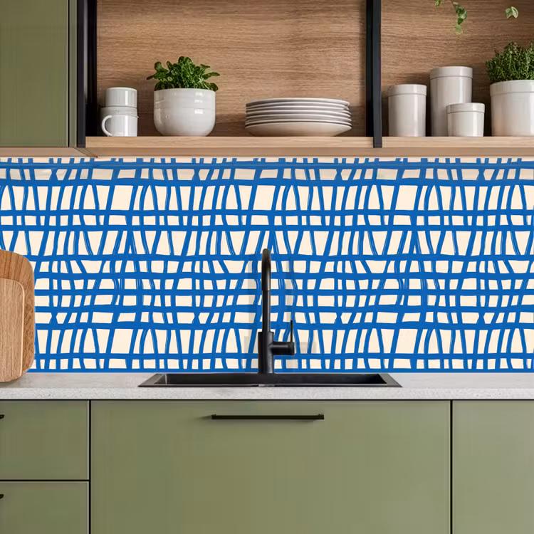 Ruitpatroon - Blauw - Crème keuken achterwand 2 middel 871 -sfeer3
