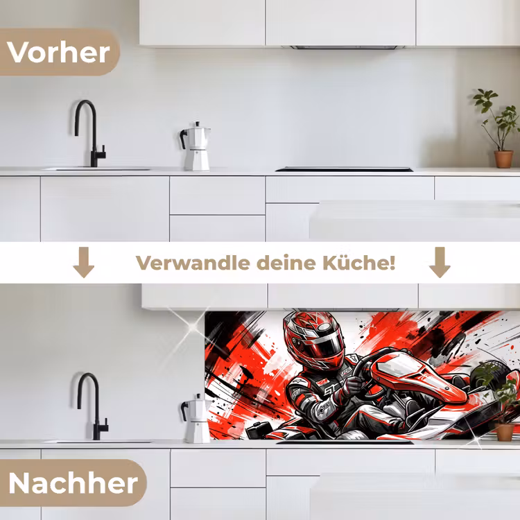 Kart - Coureur - Snelheid - Rood keuken achterwand 2 middel -voor-na_DE
