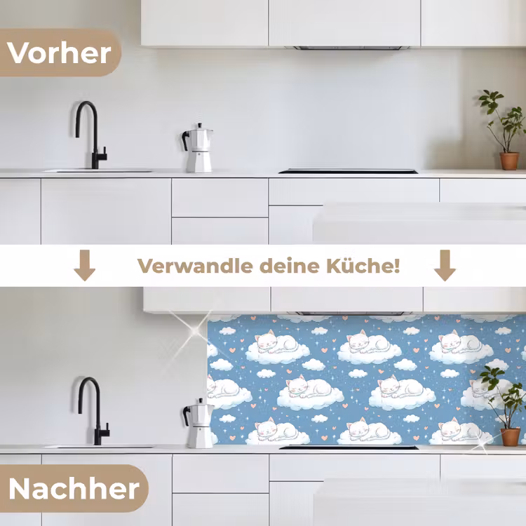 Kitten - Wolken - Blauw keuken achterwand 2 middel 871 -voor-na_DE