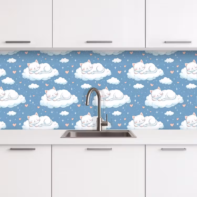 Kitten - Wolken - Blauw keuken achterwand 2 middel 871 -3d