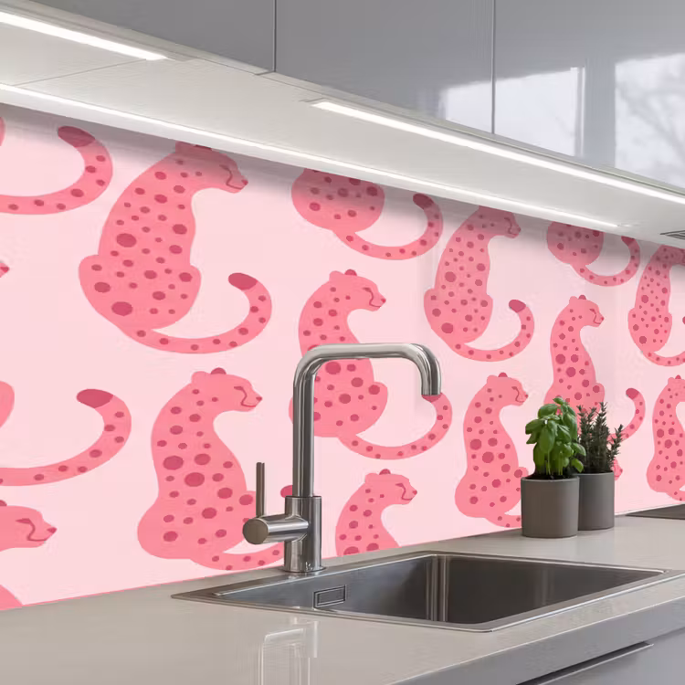Kat - Gevlekt - Dieren - Patroon - Roze keuken achterwand 2 middel -3d_schuin
