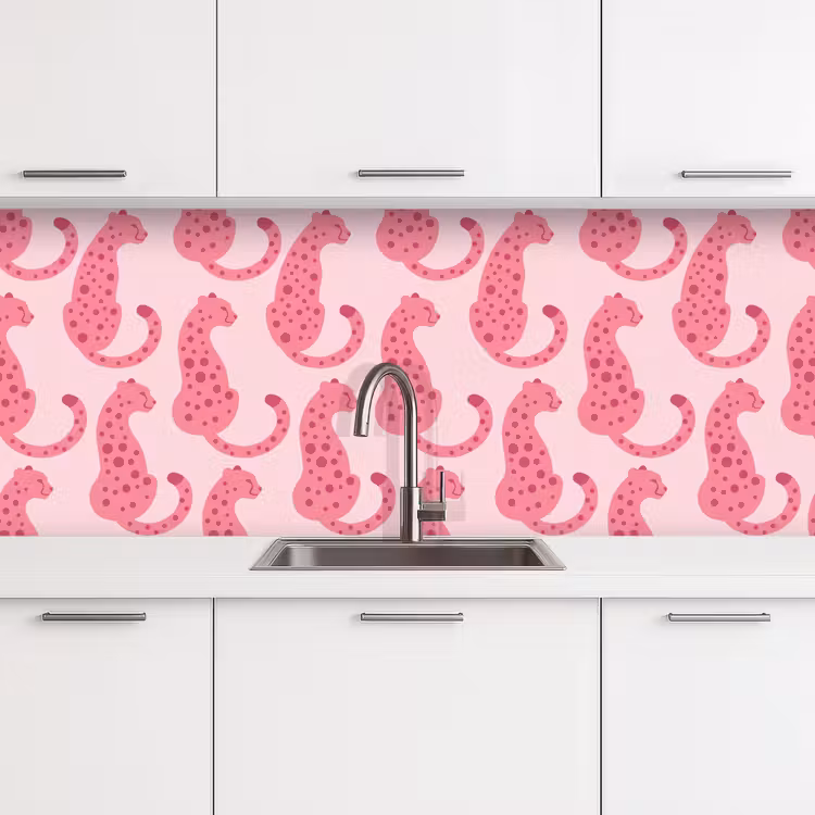 Kat - Gevlekt - Dieren - Patroon - Roze keuken achterwand 2 middel -3d