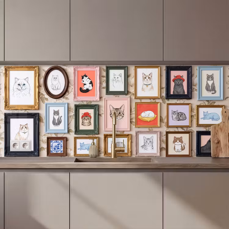 Kat - Portret - Dieren - Illustratie - Lijst keuken achterwand 2 middel zz_3dshopping