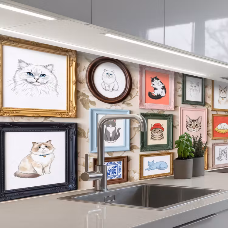 Kat - Portret - Dieren - Illustratie - Lijst keuken achterwand 2 middel -3d_schuin