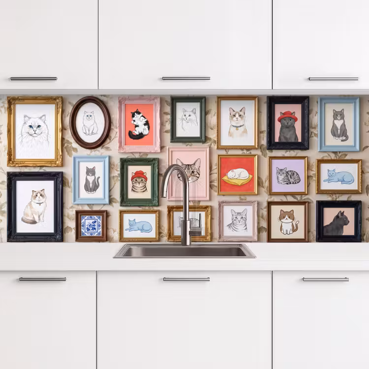 Kat - Portret - Dieren - Illustratie - Lijst keuken achterwand 2 middel -3d