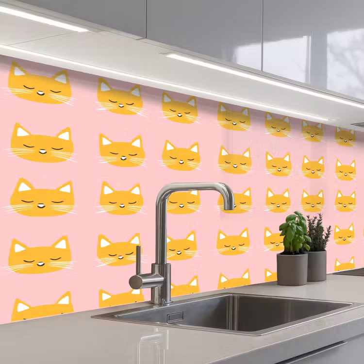 Katten - Patroon - Roze keuken achterwand 2 middel 871 -3d_schuin