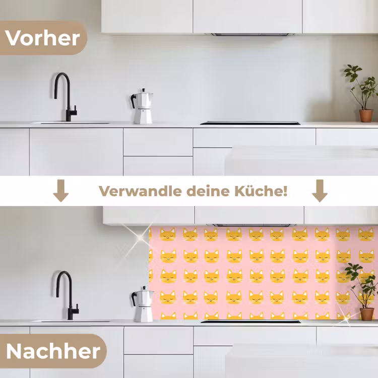Katten - Patroon - Roze keuken achterwand 2 middel 871 -voor-na_DE