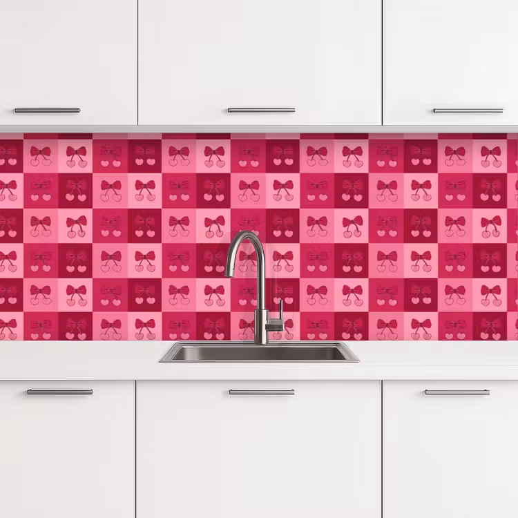 Kersen - Strikjes - Speels - Roze - Bordeaux keuken achterwand 2 middel 871 -3d