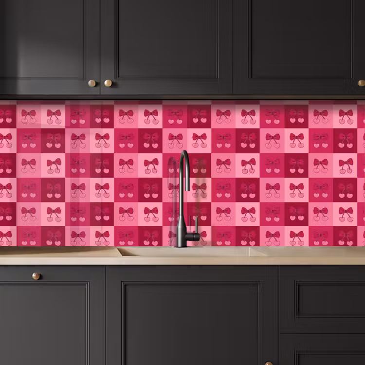 Kersen - Strikjes - Speels - Roze - Bordeaux keuken achterwand 2 middel 871 -sfeer1