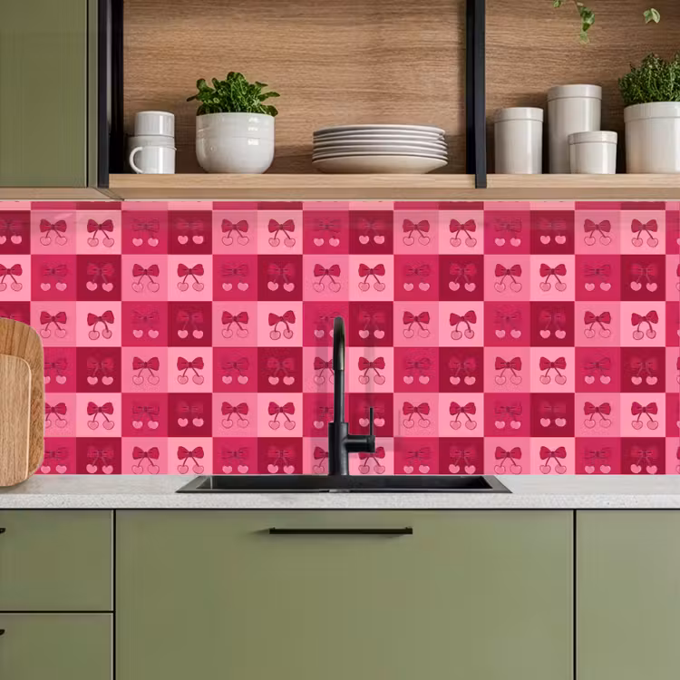 Kersen - Strikjes - Speels - Roze - Bordeaux keuken achterwand 2 middel 871 -sfeer3