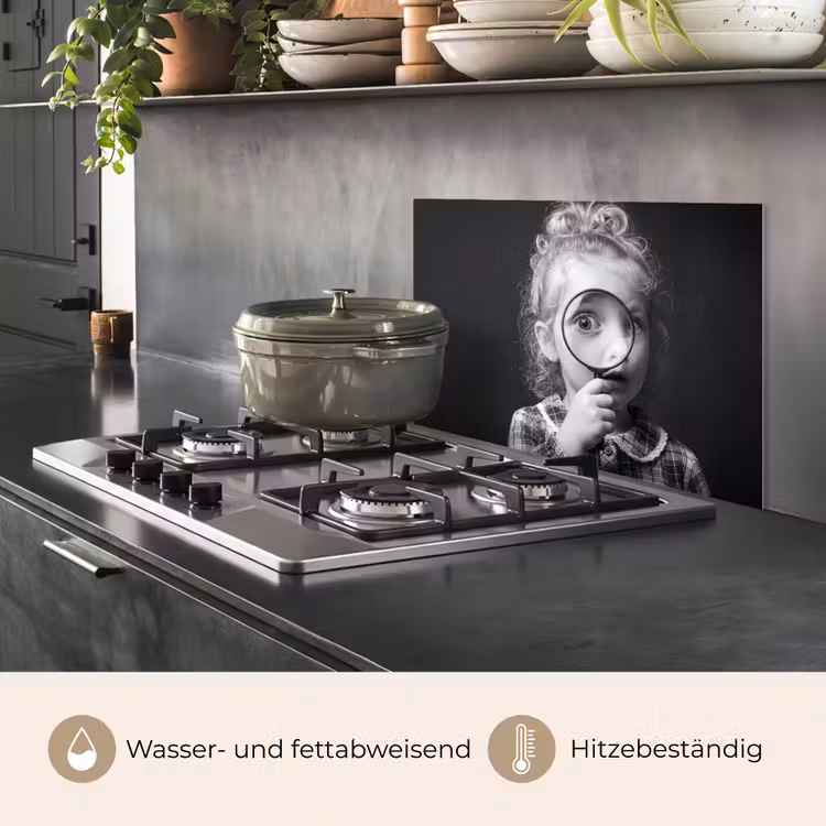 Kind - Vergrootglas - Portret - Zwart-wit keuken achterwand spatscherm klein -usp_DE