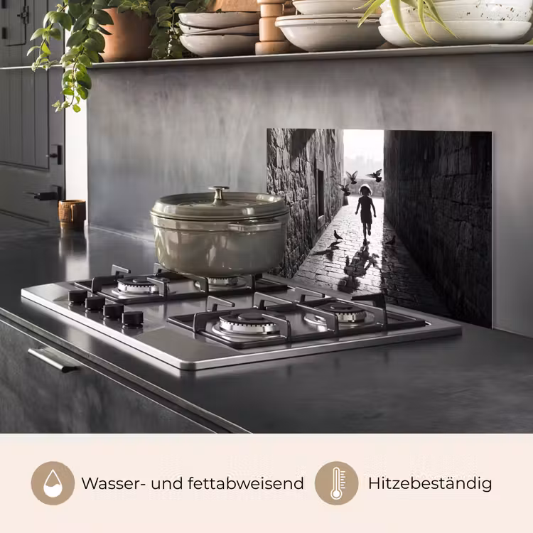 Kind - Vogel - Straat - Zwart-wit - Spelen keuken achterwand spatscherm klein -usp_DE