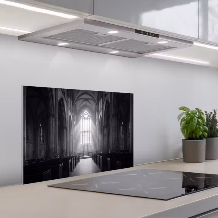Kerk - Interieur - Lichtstralen - Architectuur - Klassiek keuken achterwand spatscherm klein -3d_schuin
