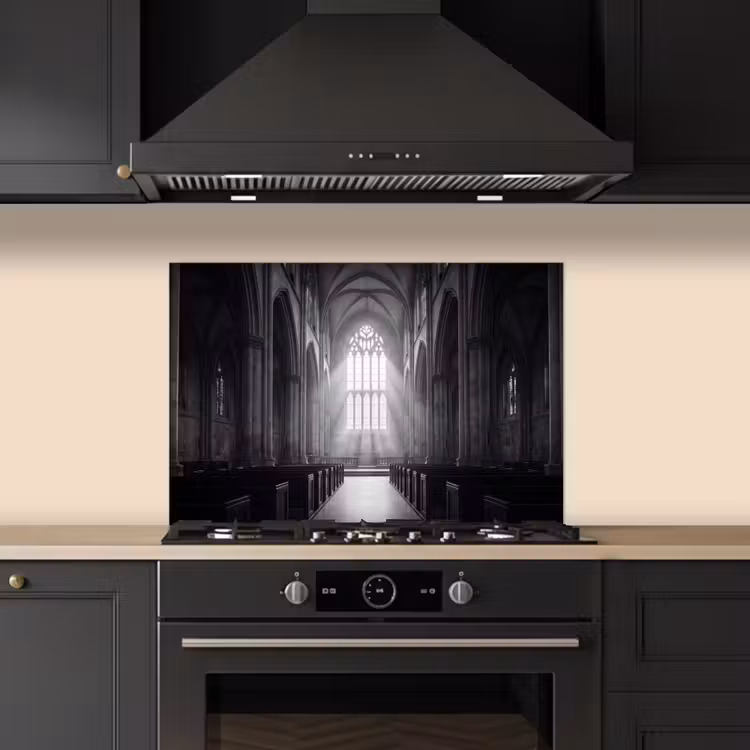 Kerk - Interieur - Lichtstralen - Architectuur - Klassiek keuken achterwand spatscherm klein -sfeer1
